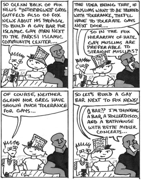 Cartoon: How the gays should respond to Greg Gutfeld's Muslim gay bar (thanks Brian!)