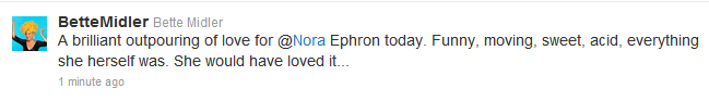 BetteTweets: On Nora Ephron's Memorial Service