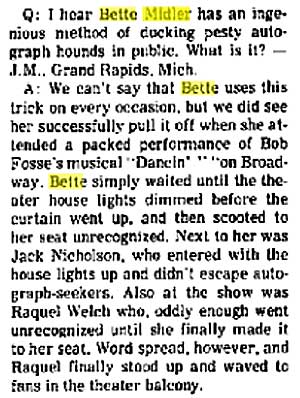 BetteBack June 18, 1978: How Bette Midler Avoids Autograph Hounds