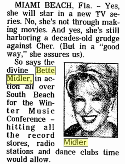 BetteBack March 23, 1999: Bette Midler Speaks Out On Music, Movies, And Her New TV Series
