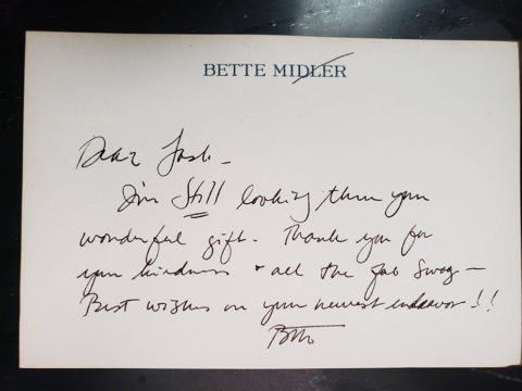 Bette Midler writes note Lash Fary
