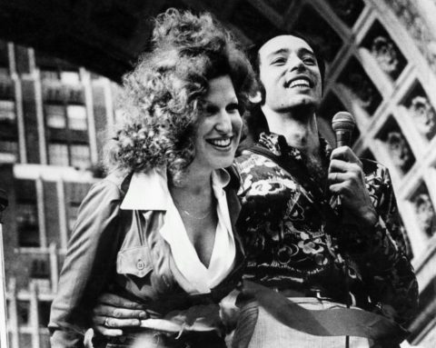 Vito with Bette Midler at the June 24, 1973 Gay Pride rally in Washington Square Park in New York City’s Greenwich Village, which followed the fourth annual Gay Pride parade. Vito was the emcee.