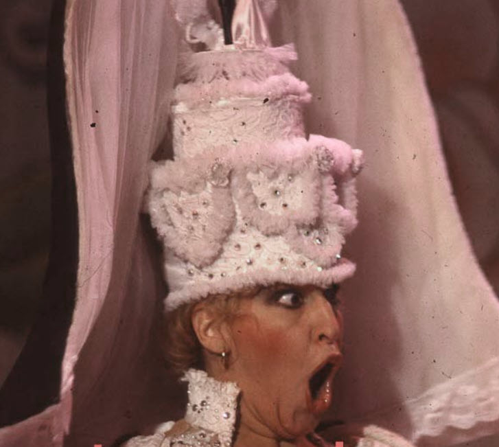 Bette Midler in a very extravagant "Chapel of Love" sequence in Divine Madness. What was great was that a  concert movie with mostly one person performing was Nominated for a Golden Globe for Best Actress in a Motion Picture - Comedy or Musical  She lost but I thought what an honor!