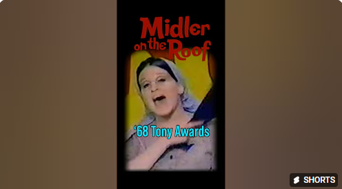 Video thumbnail for 'Midler on the Roof' showing a woman singing, with blue text '’68 Tony Awards' overlaid.