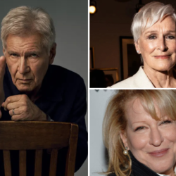 Older man with gray hair reaching toward the camera over a wooden chair. (left panel)