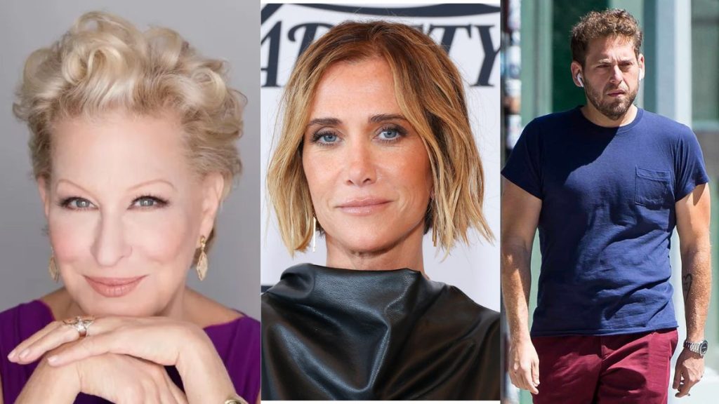Triptych of three people: left an older platinum-blonde woman, center a woman with a blonde bob at an event, right a man in a blue T-shirt walking outdoors.