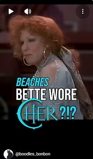 Video thumbnail of a woman with curly red hair and large hoop earrings, overlay text 'BEACHES BETTE WORE HER?!?' and a blue circular logo.