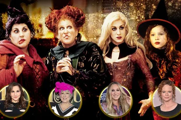 Bef0465e3f4468a6ae6831f7887f5297 - bootleg betty Four stylized witches stand in a smoky, gold-lit backdrop; five circular headshots of the cast line the bottom of the image.