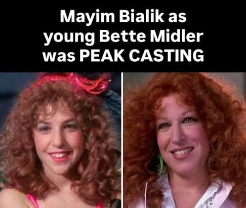 Meme with two side-by-side photos of a woman with curly red hair, top caption jokes about a perfect celebrity look-alike casting.