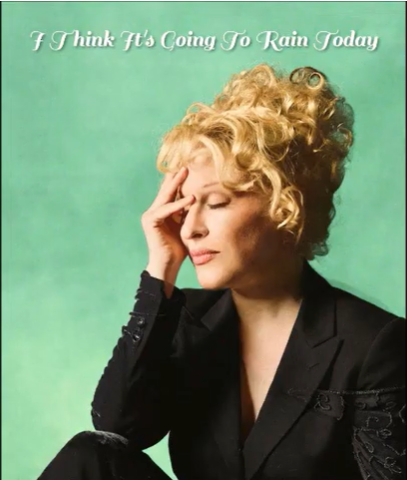 Album cover: blonde woman in a black blazer against a green background, hand to her forehead, with the title 'If I Think It's Going To Rain Today' at the top.
