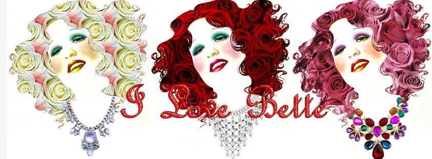Three stylized women with rose-shaped hair in yellow, red, and pink wearing jeweled necklaces, with the words “I Love Belle” across the center.