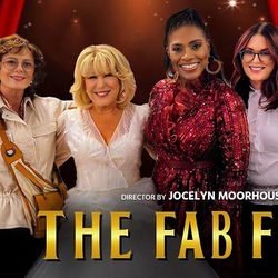 Promotional poster for The Fab Four showing four women posing on a stage with red curtains and a gold title.