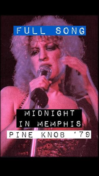 Live performance cover: singer at a mic with blue 'Full Song' banner and text 'Midnight in Memphis' 'Pine Knob ’79' on dark background.
